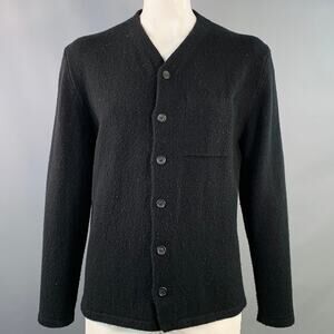 INIS MEAIN Size L Black Merino Wool Cashmere V-Neck Cardigan